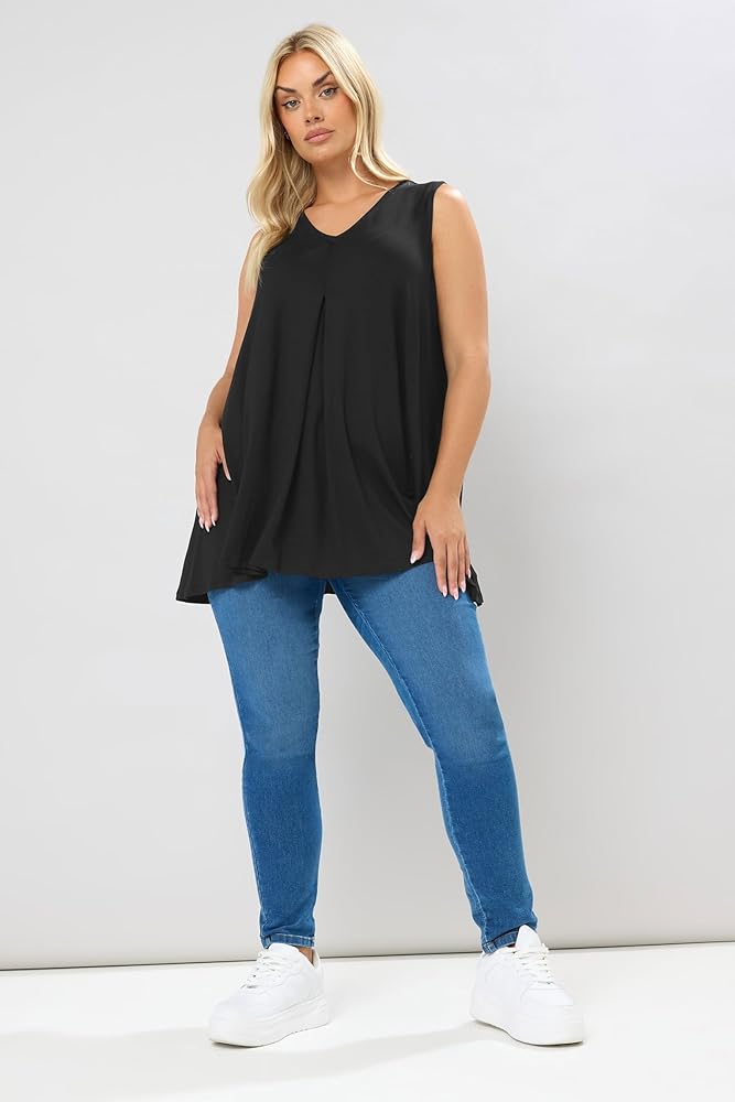 トップス TWINKLE CURVE VEST Yours Plus Size Black Crinkle Tiered Swing Vest Top | Yours